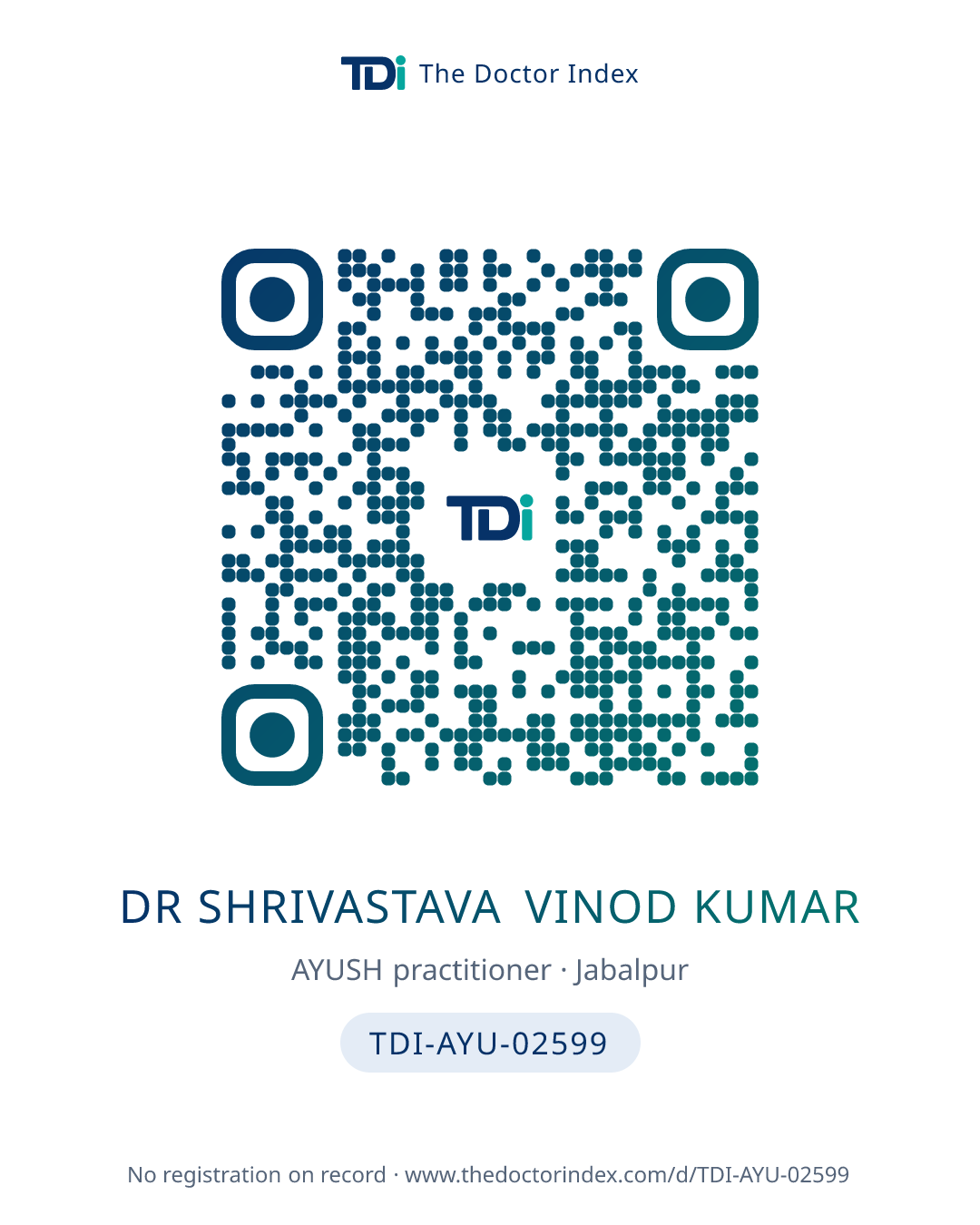 QR card for Dr Shrivastava Vinod Kumar, TDI-AYU-02599