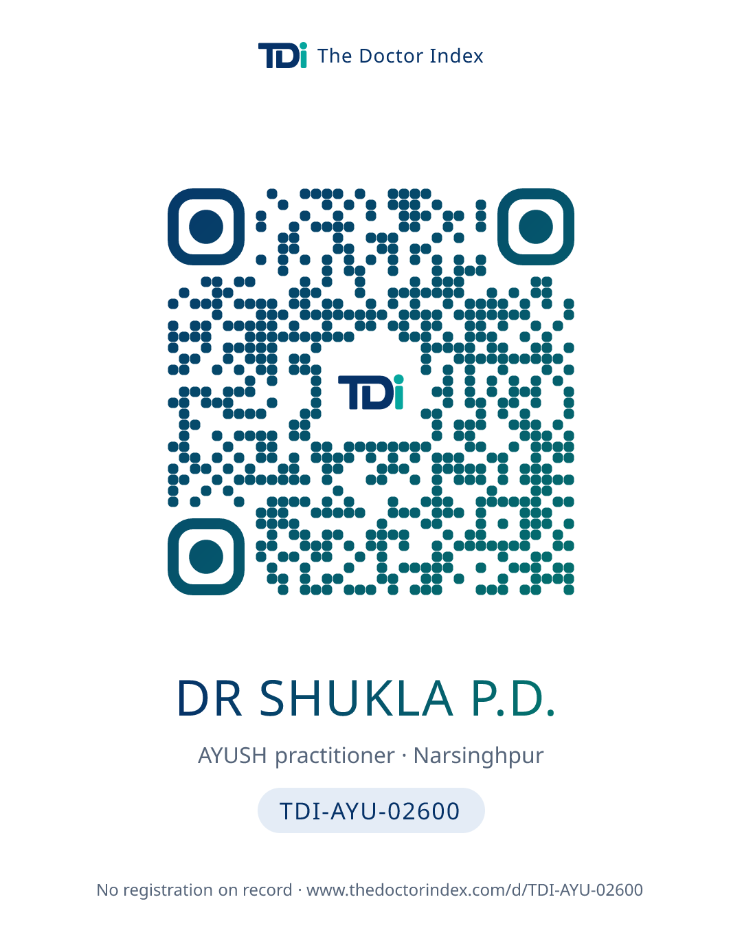 QR card for Dr Shukla P.D., TDI-AYU-02600