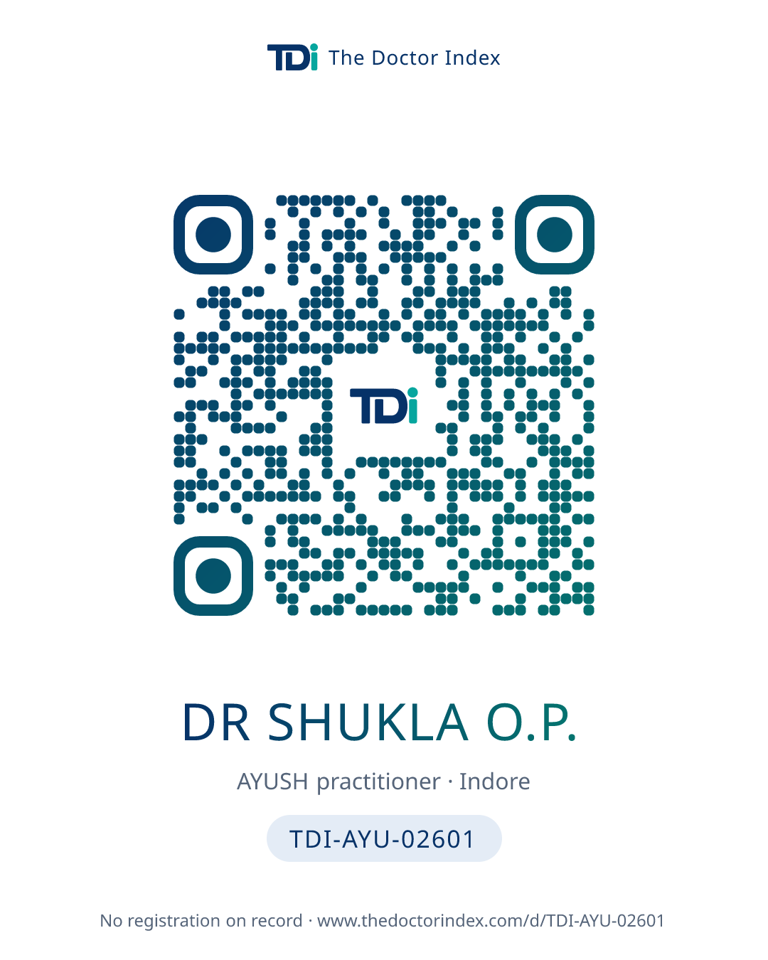 QR card for Dr Shukla O.P., TDI-AYU-02601