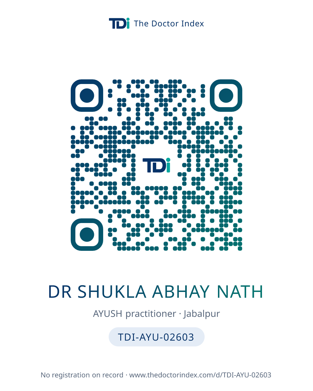 QR card for Dr Shukla Abhay Nath, TDI-AYU-02603