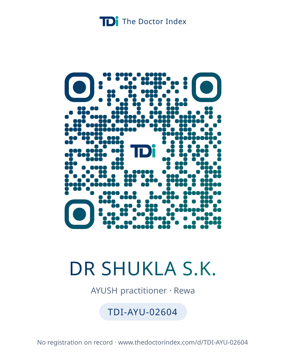 QR card for Dr Shukla S.K., TDI-AYU-02604