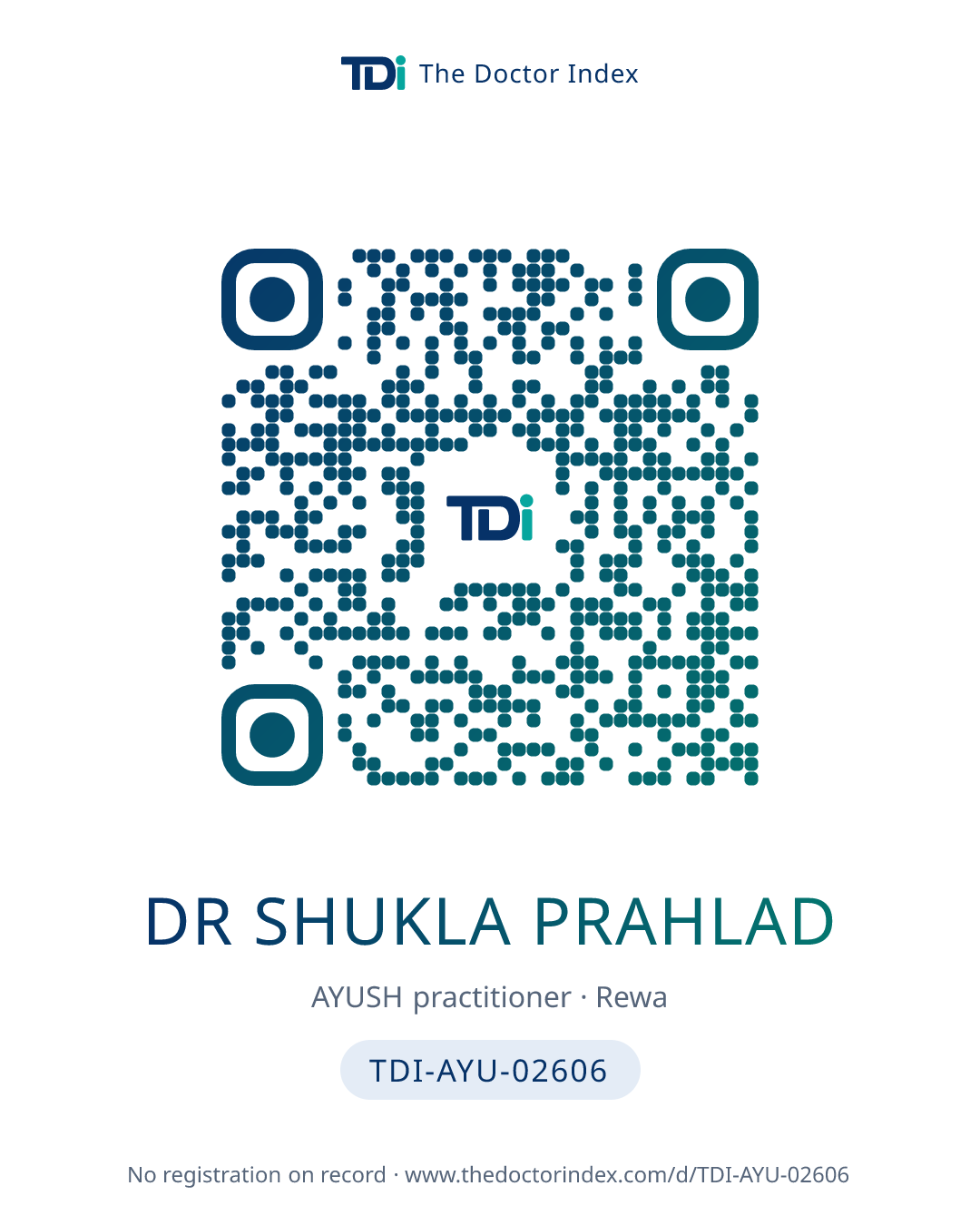 QR card for Dr Shukla Prahlad, TDI-AYU-02606