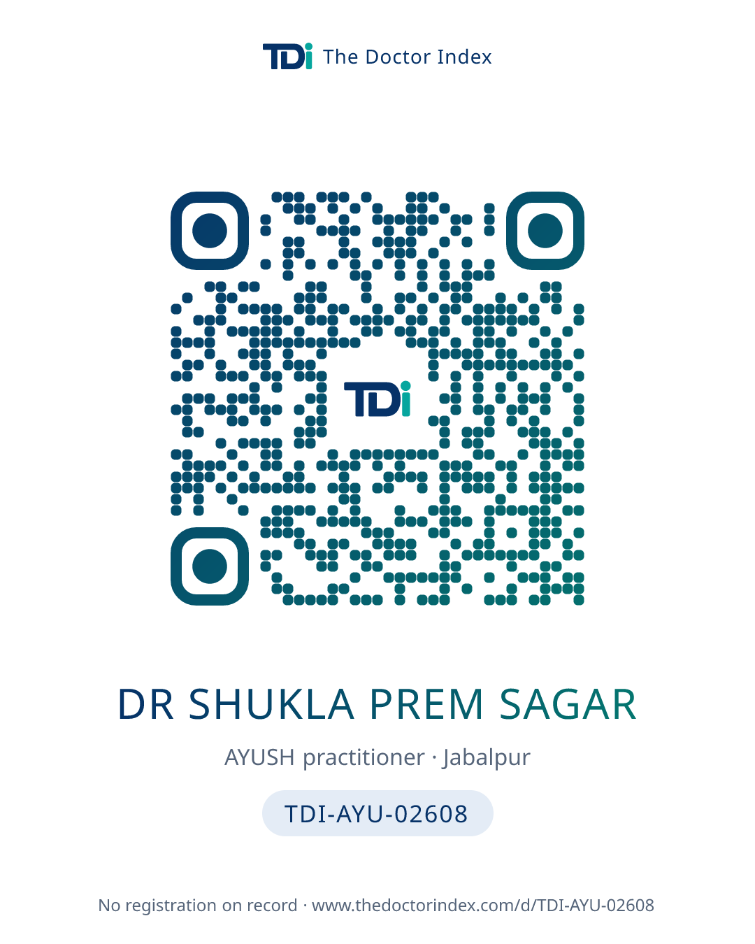 QR card for Dr Shukla Prem Sagar, TDI-AYU-02608