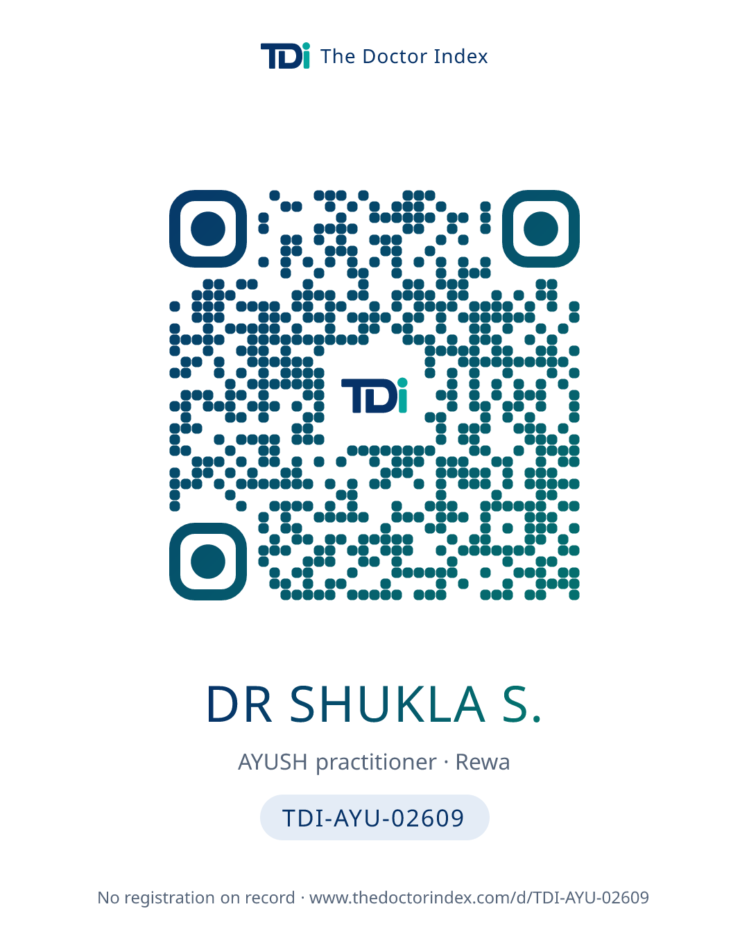 QR card for Dr Shukla S., TDI-AYU-02609