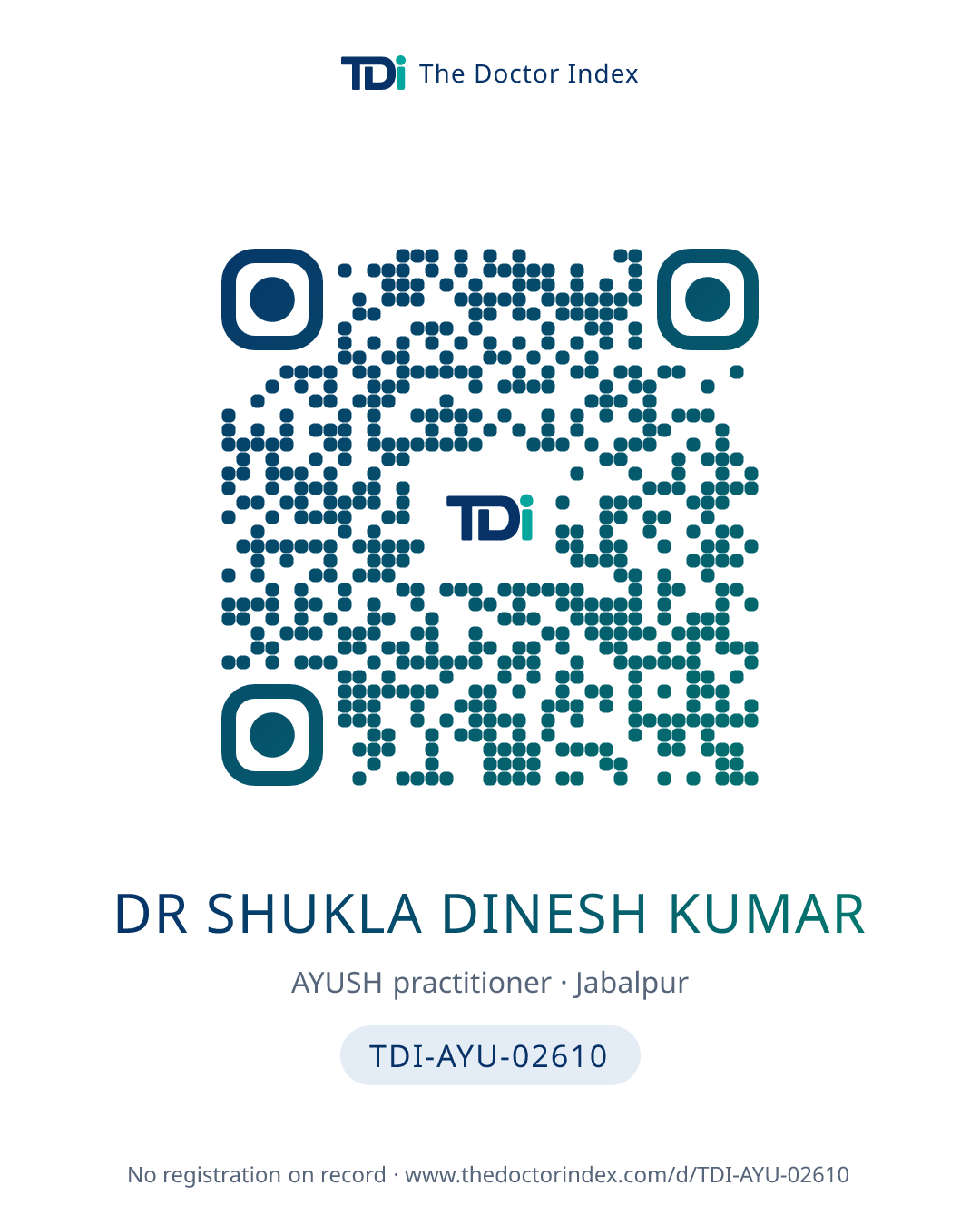 QR card for Dr Shukla Dinesh Kumar, TDI-AYU-02610
