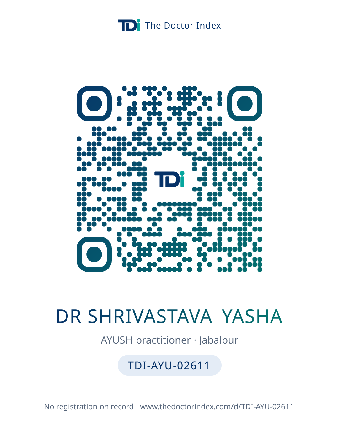 QR card for Dr Shrivastava Yasha, TDI-AYU-02611
