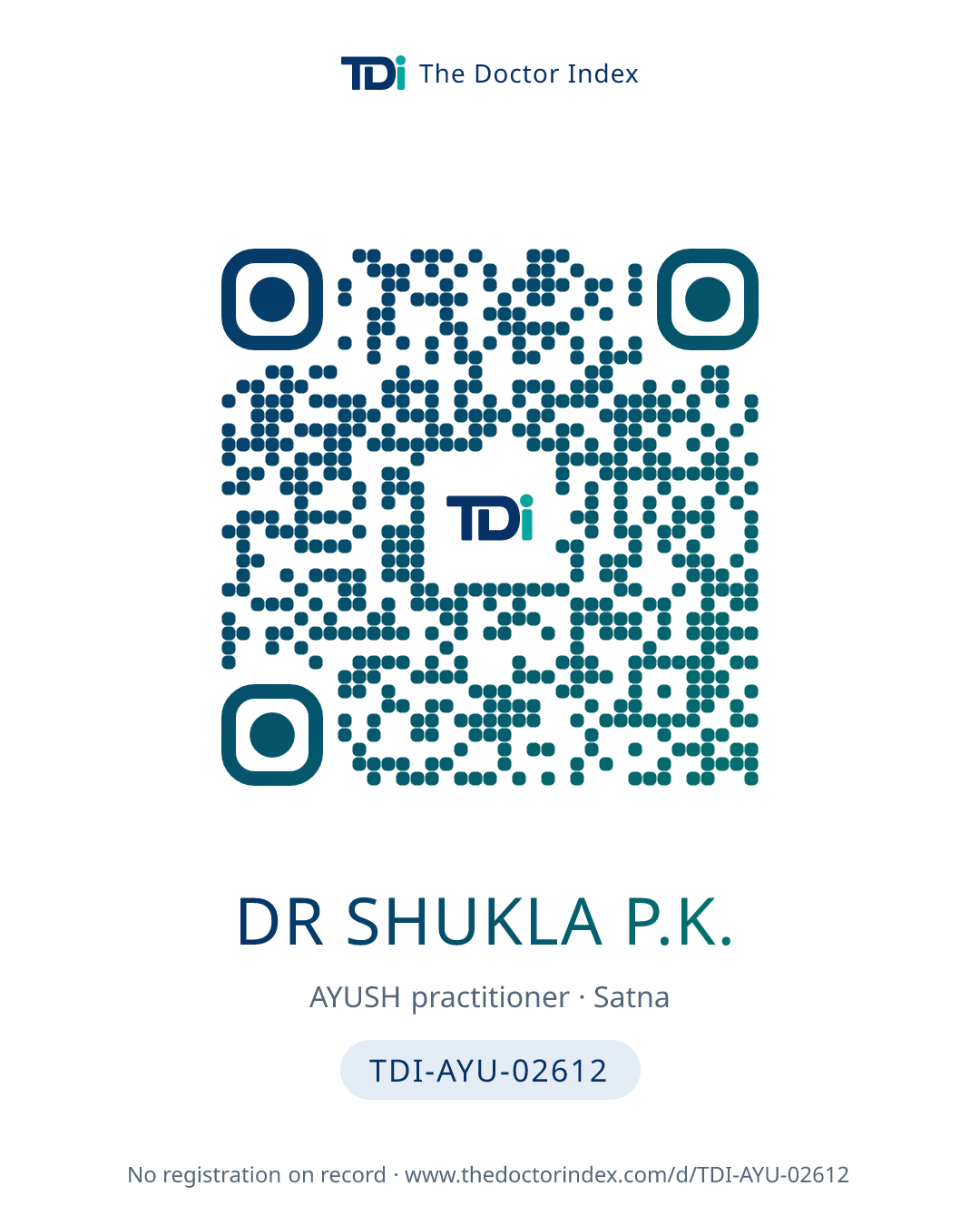 QR card for Dr Shukla P.K., TDI-AYU-02612