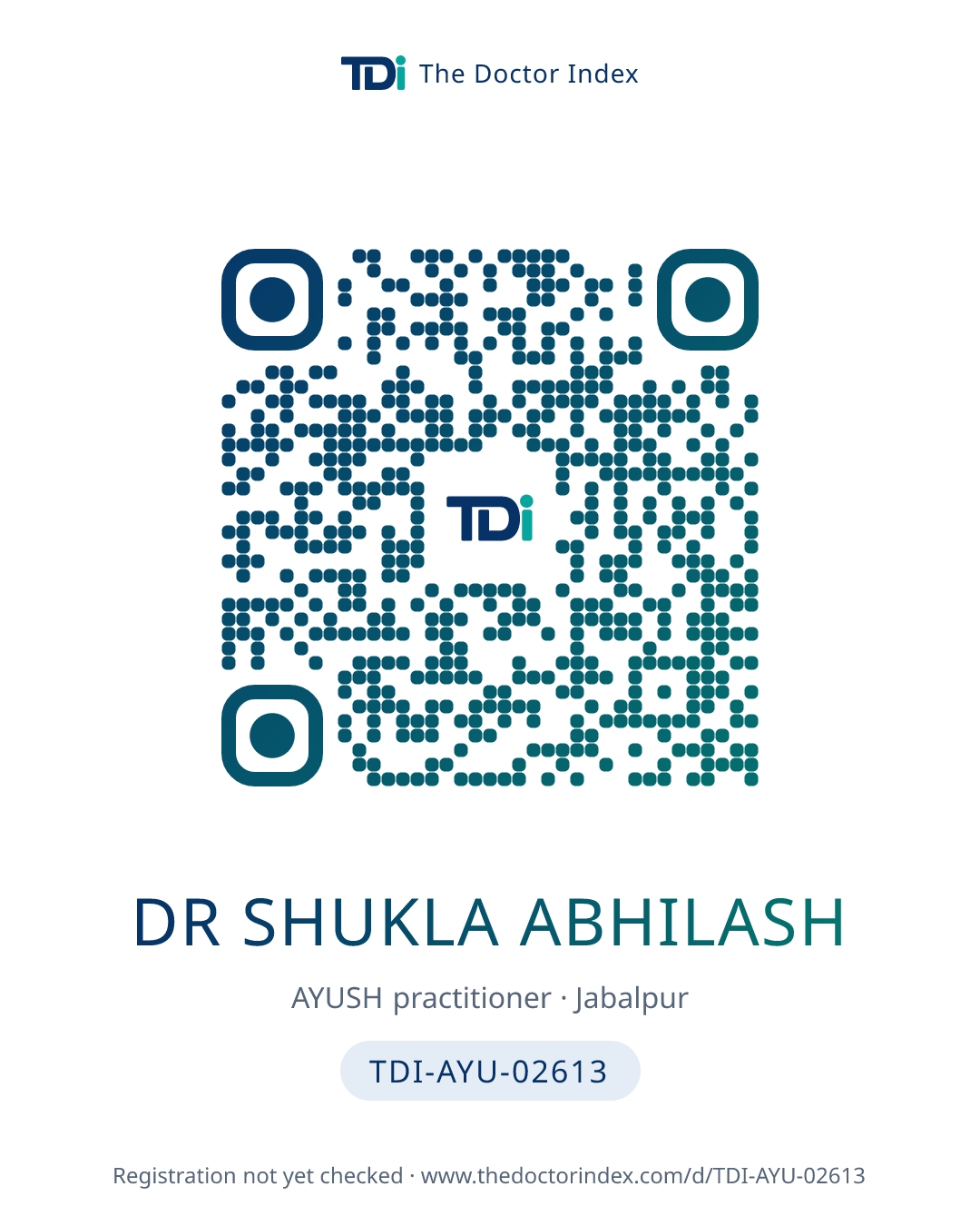 QR card for Dr Shukla Abhilash, TDI-AYU-02613