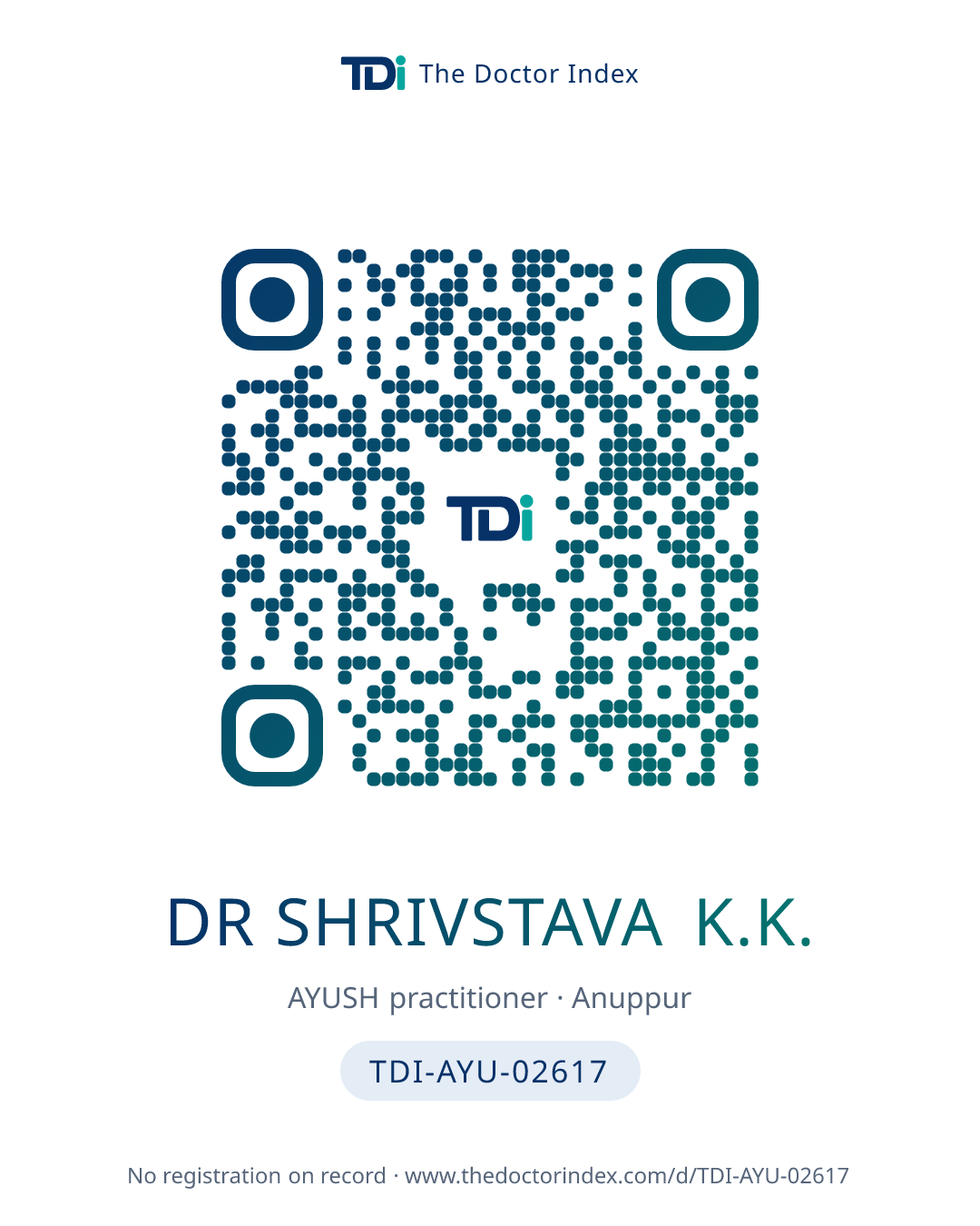 QR card for Dr Shrivstava K.K., TDI-AYU-02617
