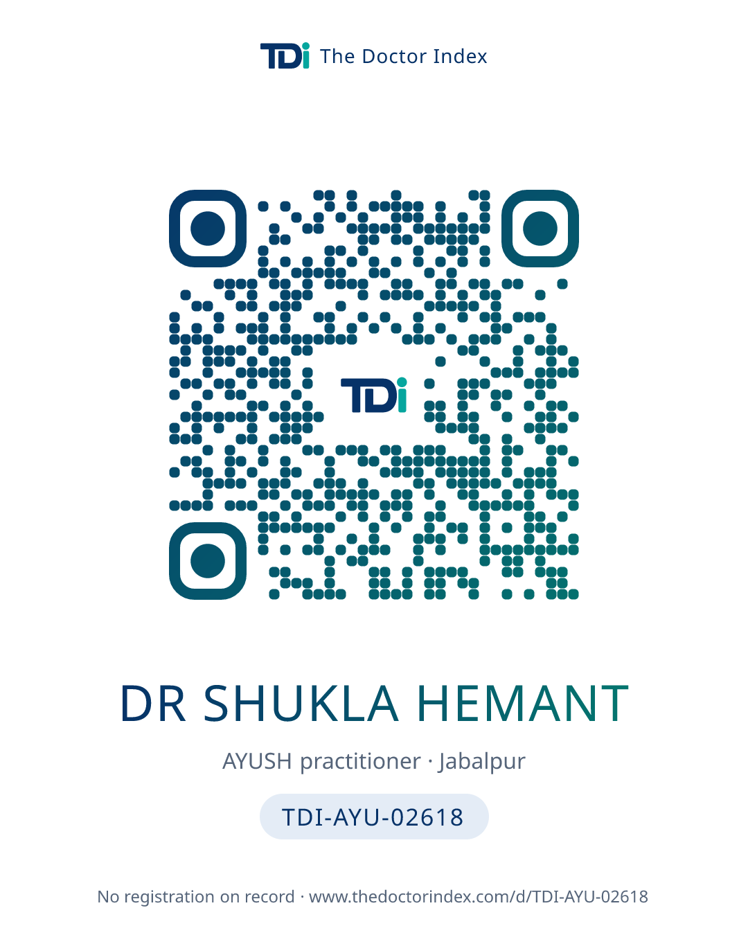 QR card for Dr Shukla Hemant, TDI-AYU-02618