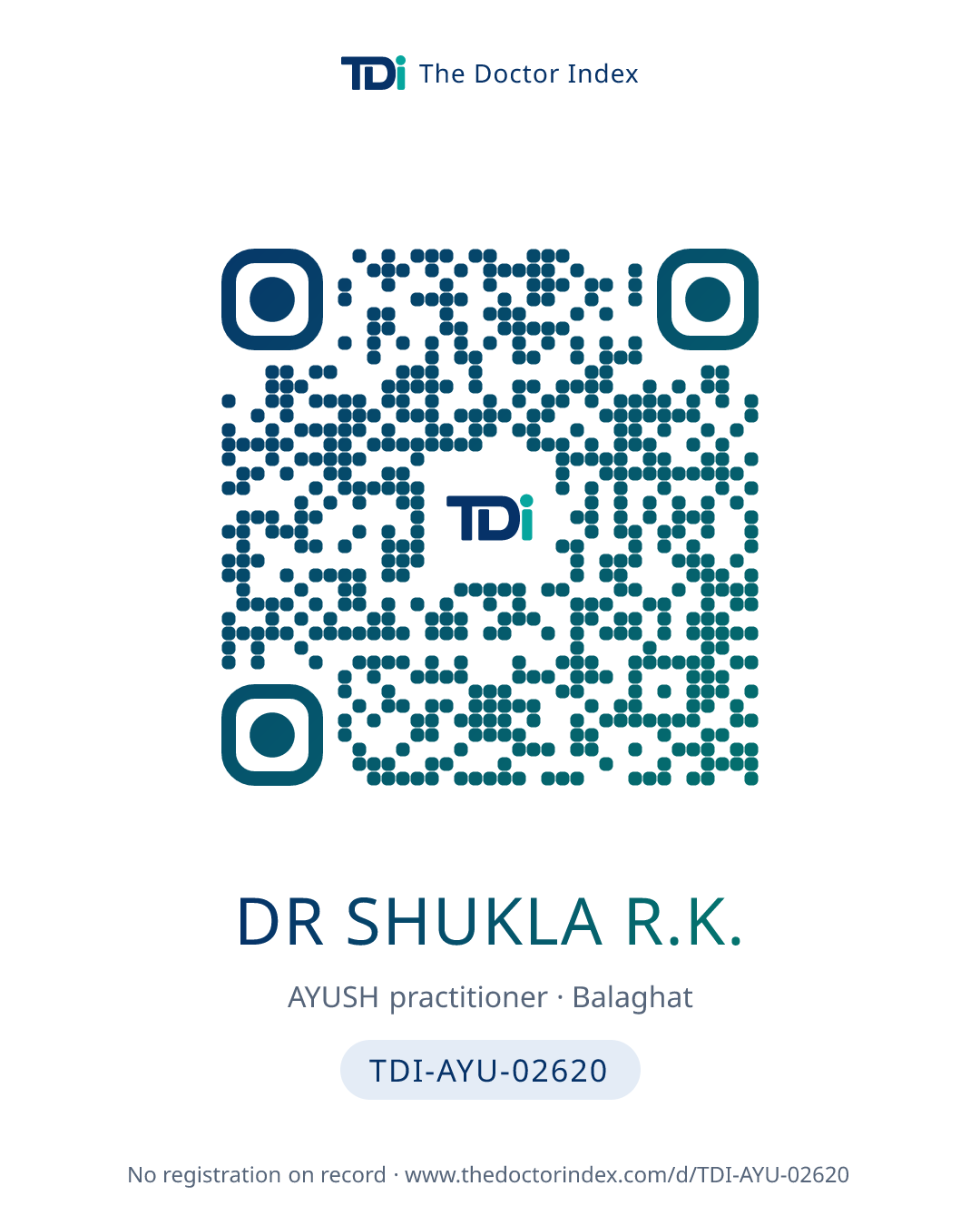 QR card for Dr Shukla R.K., TDI-AYU-02620