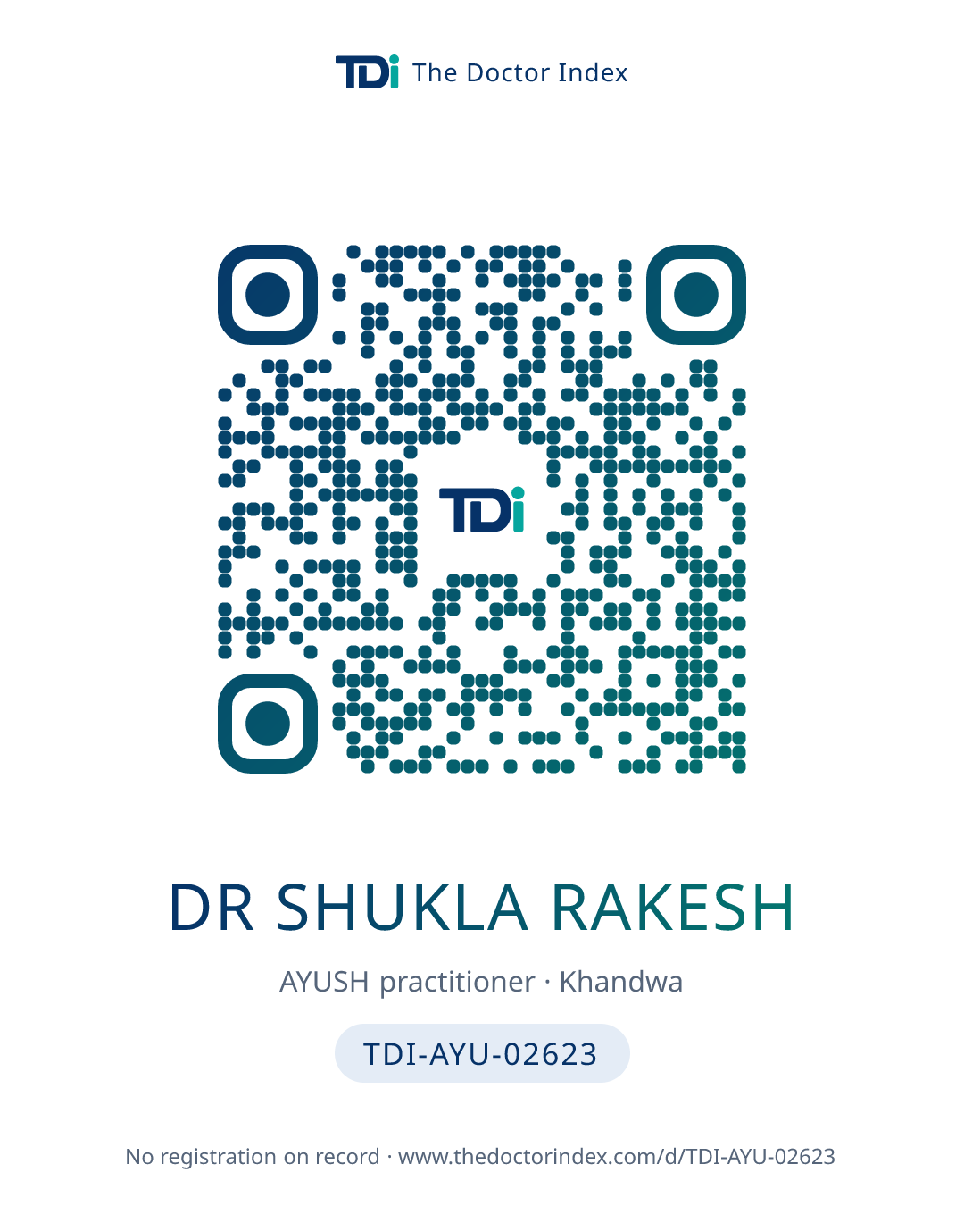 QR card for Dr Shukla Rakesh, TDI-AYU-02623