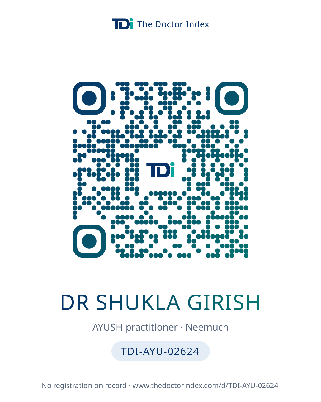 QR card for Dr Shukla Girish, TDI-AYU-02624