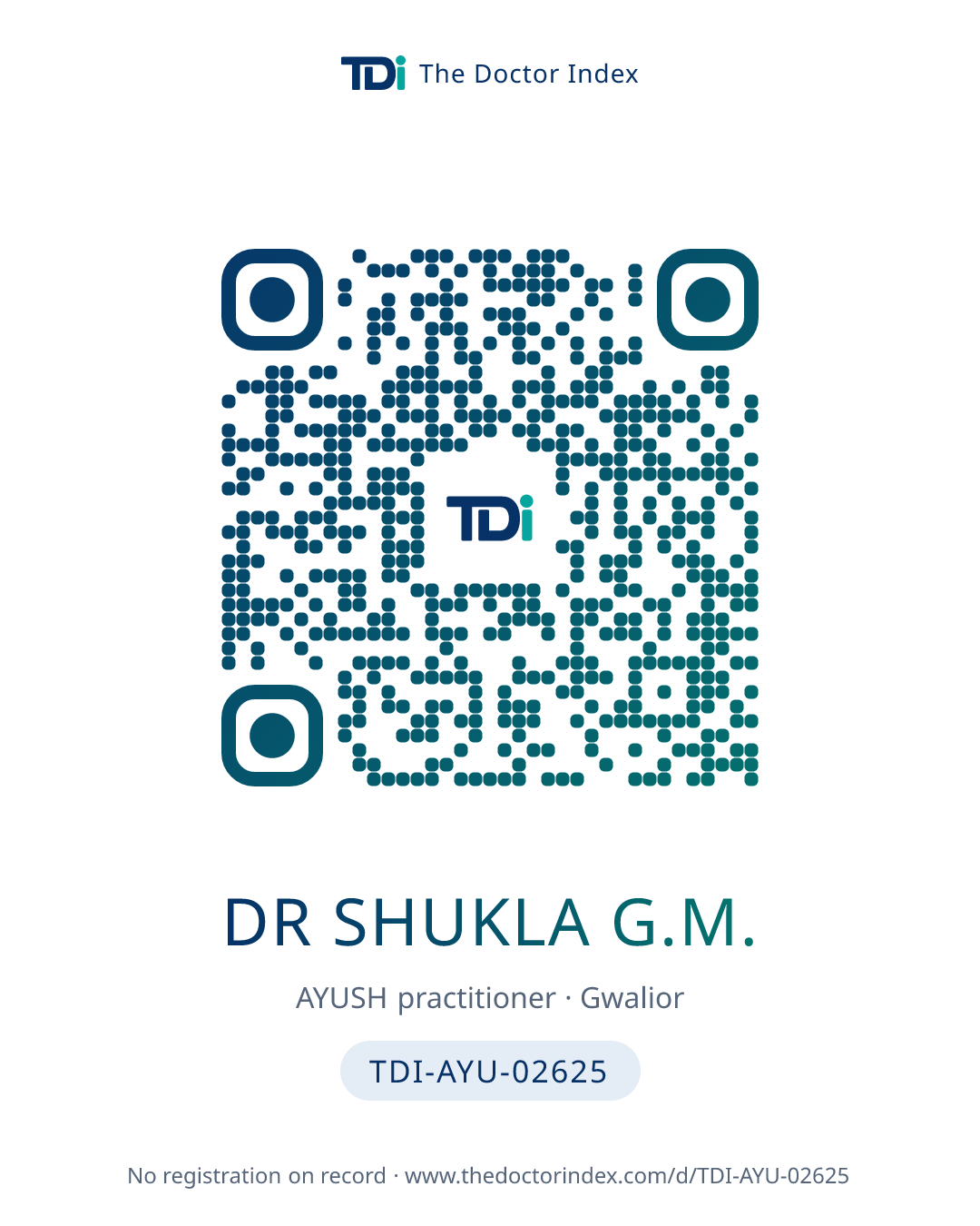 QR card for Dr Shukla G.M., TDI-AYU-02625