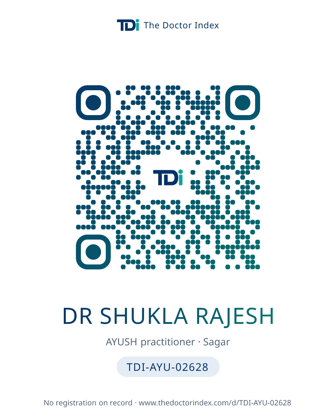 QR card for Dr Shukla Rajesh, TDI-AYU-02628