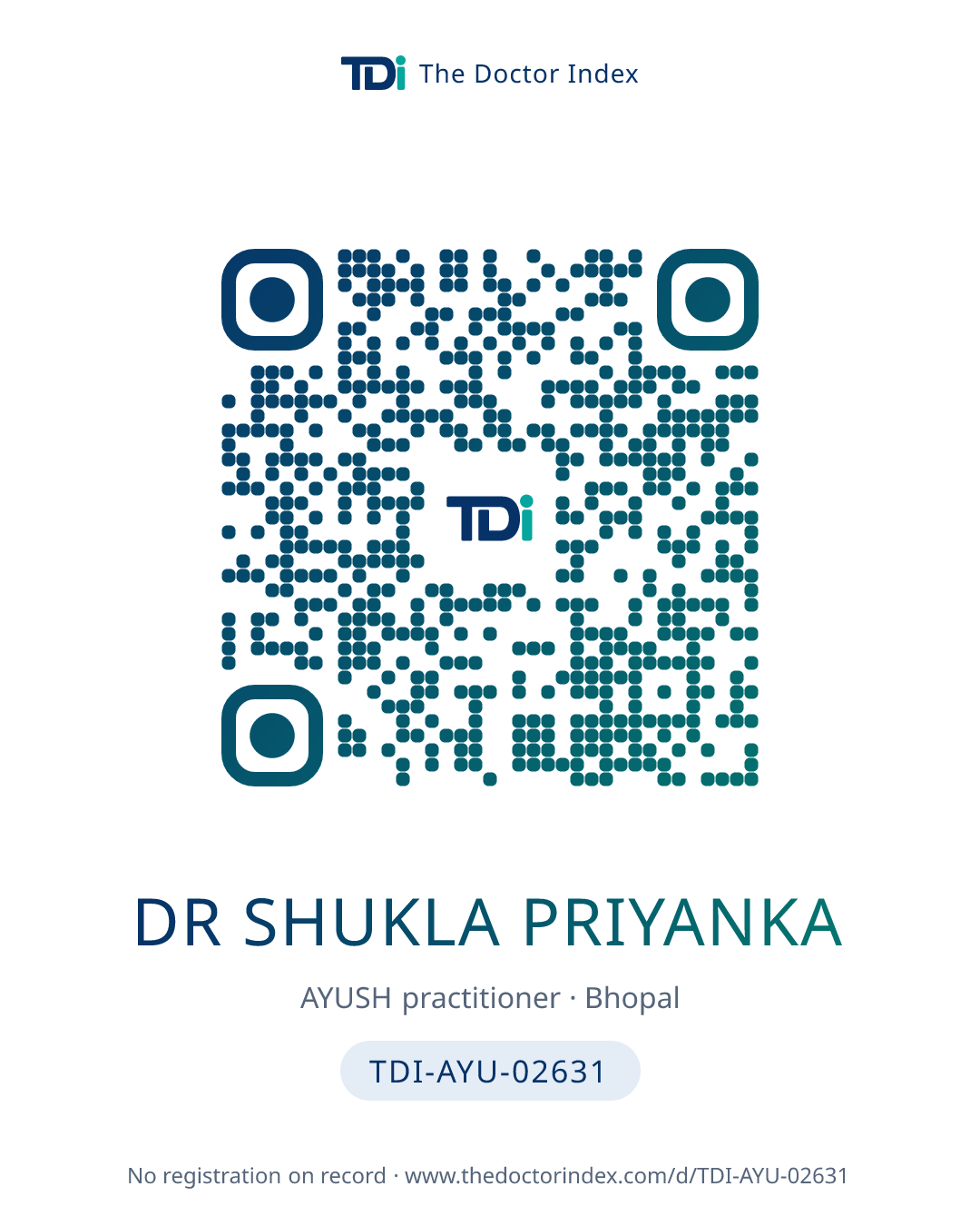 QR card for Dr Shukla Priyanka, TDI-AYU-02631