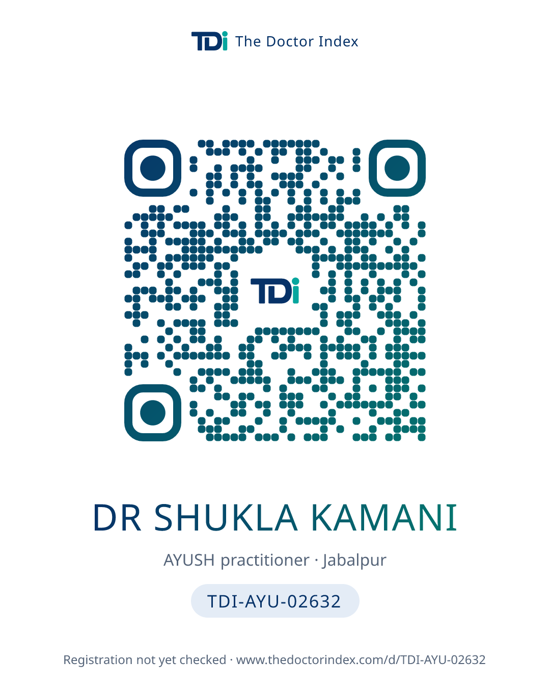 QR card for Dr Shukla Kamani, TDI-AYU-02632