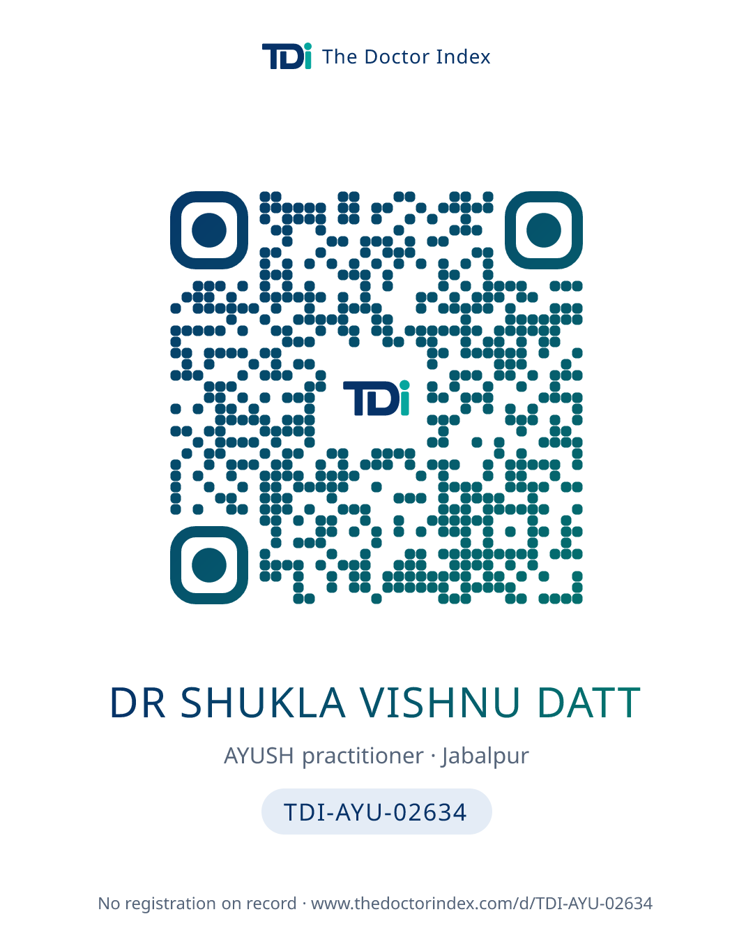 QR card for Dr Shukla Vishnu Datt, TDI-AYU-02634