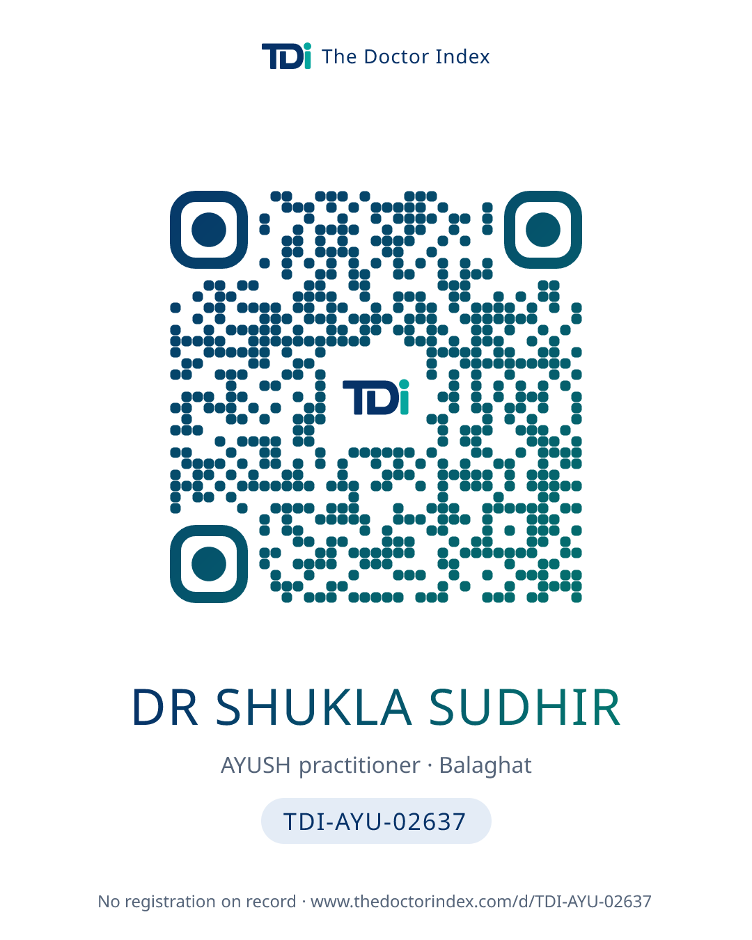 QR card for Dr Shukla Sudhir, TDI-AYU-02637