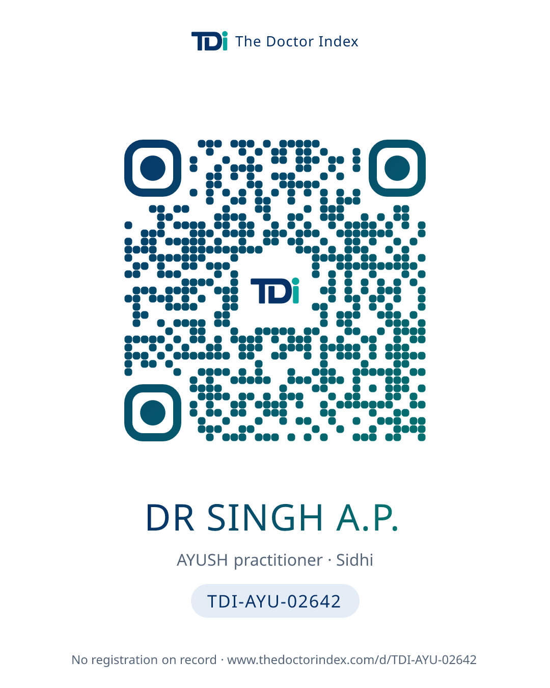 QR card for Dr Singh A.P., TDI-AYU-02642