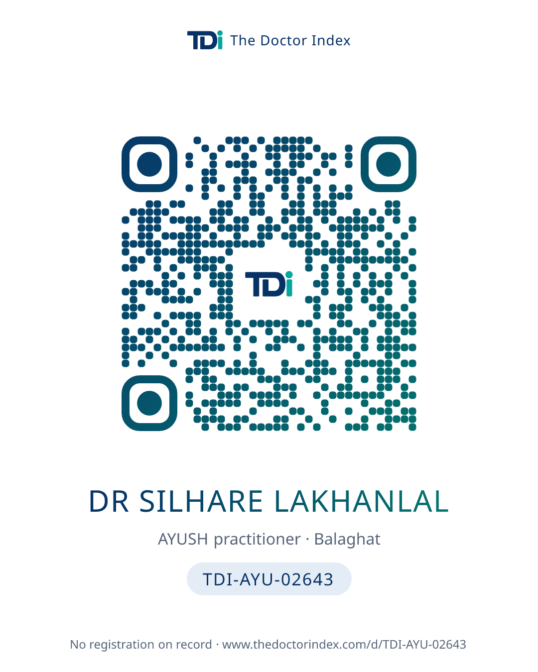 QR card for Dr Silhare Lakhanlal, TDI-AYU-02643