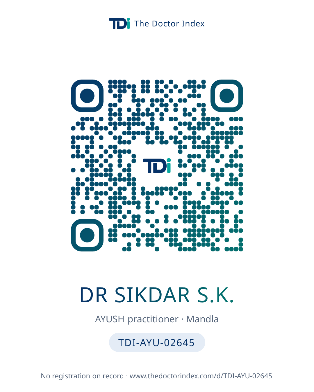 QR card for Dr Sikdar S.K., TDI-AYU-02645