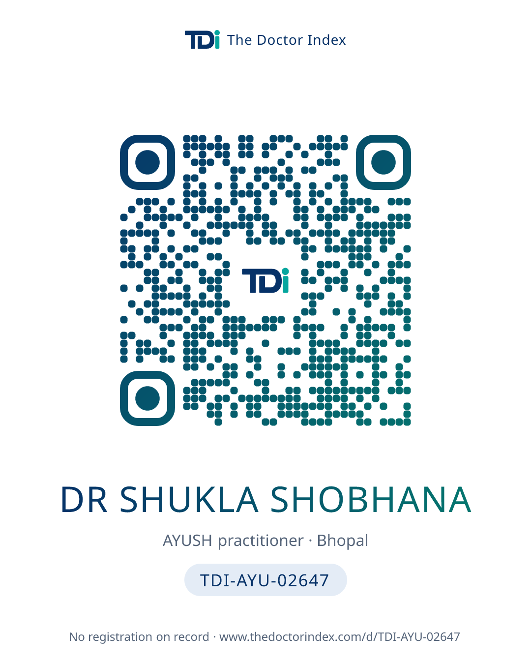 QR card for Dr Shukla Shobhana, TDI-AYU-02647