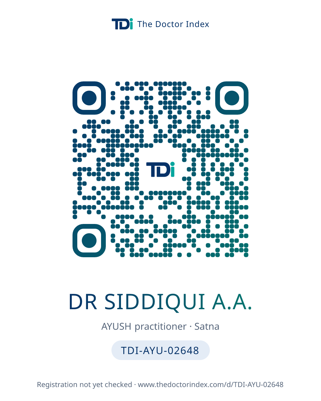 QR card for Dr Siddiqui A.A., TDI-AYU-02648