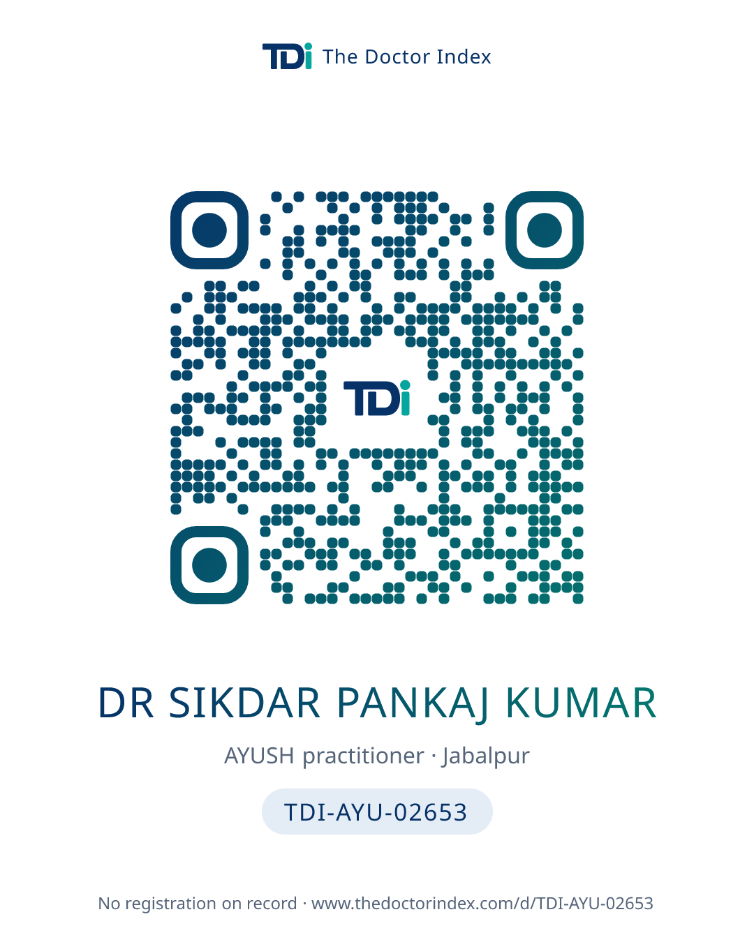 QR card for Dr Sikdar Pankaj Kumar, TDI-AYU-02653