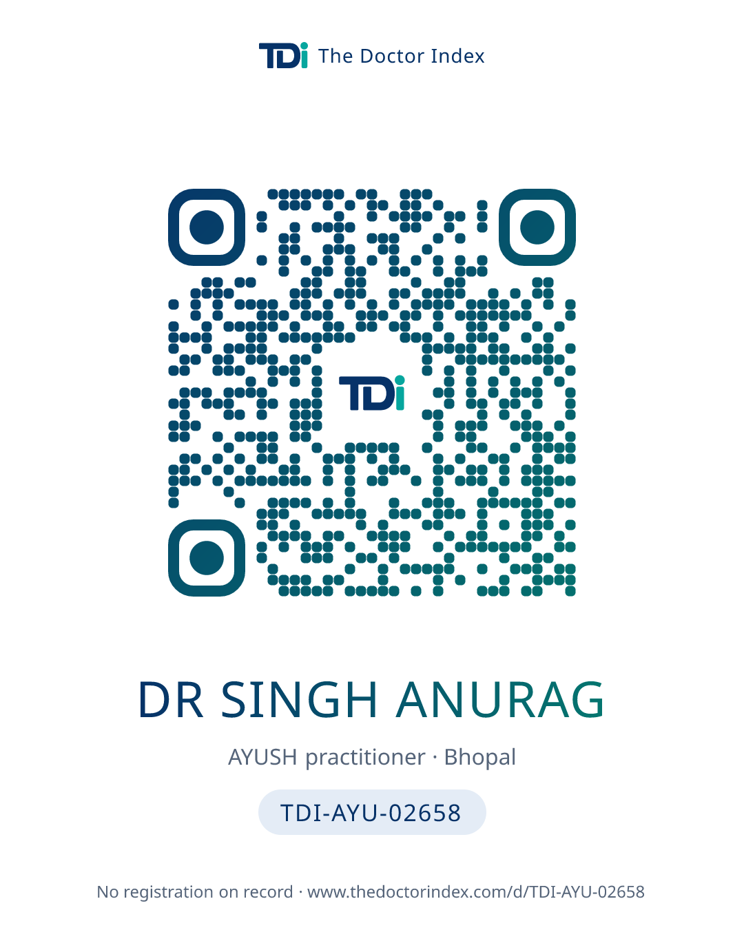 QR card for Dr Singh Anurag, TDI-AYU-02658