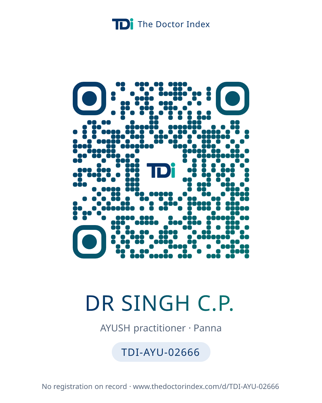 QR card for Dr Singh C.P., TDI-AYU-02666