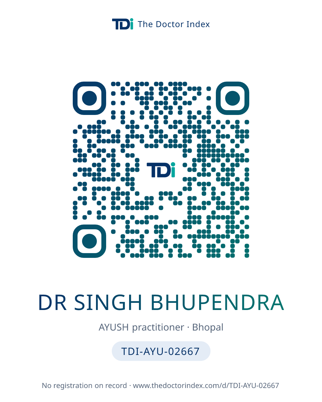 QR card for Dr Singh Bhupendra, TDI-AYU-02667