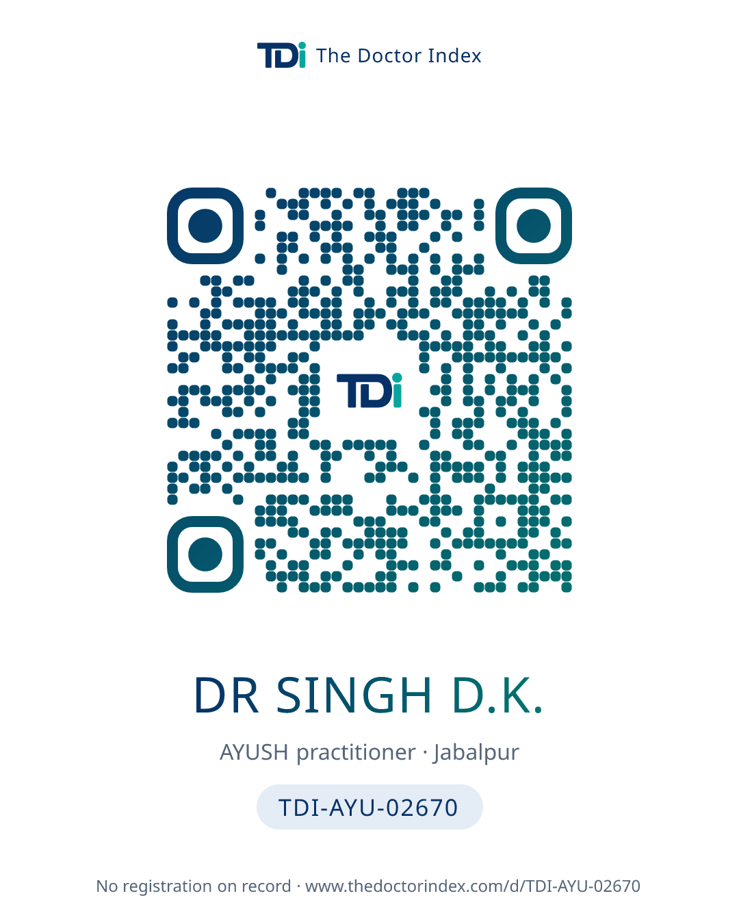 QR card for Dr Singh D.K., TDI-AYU-02670