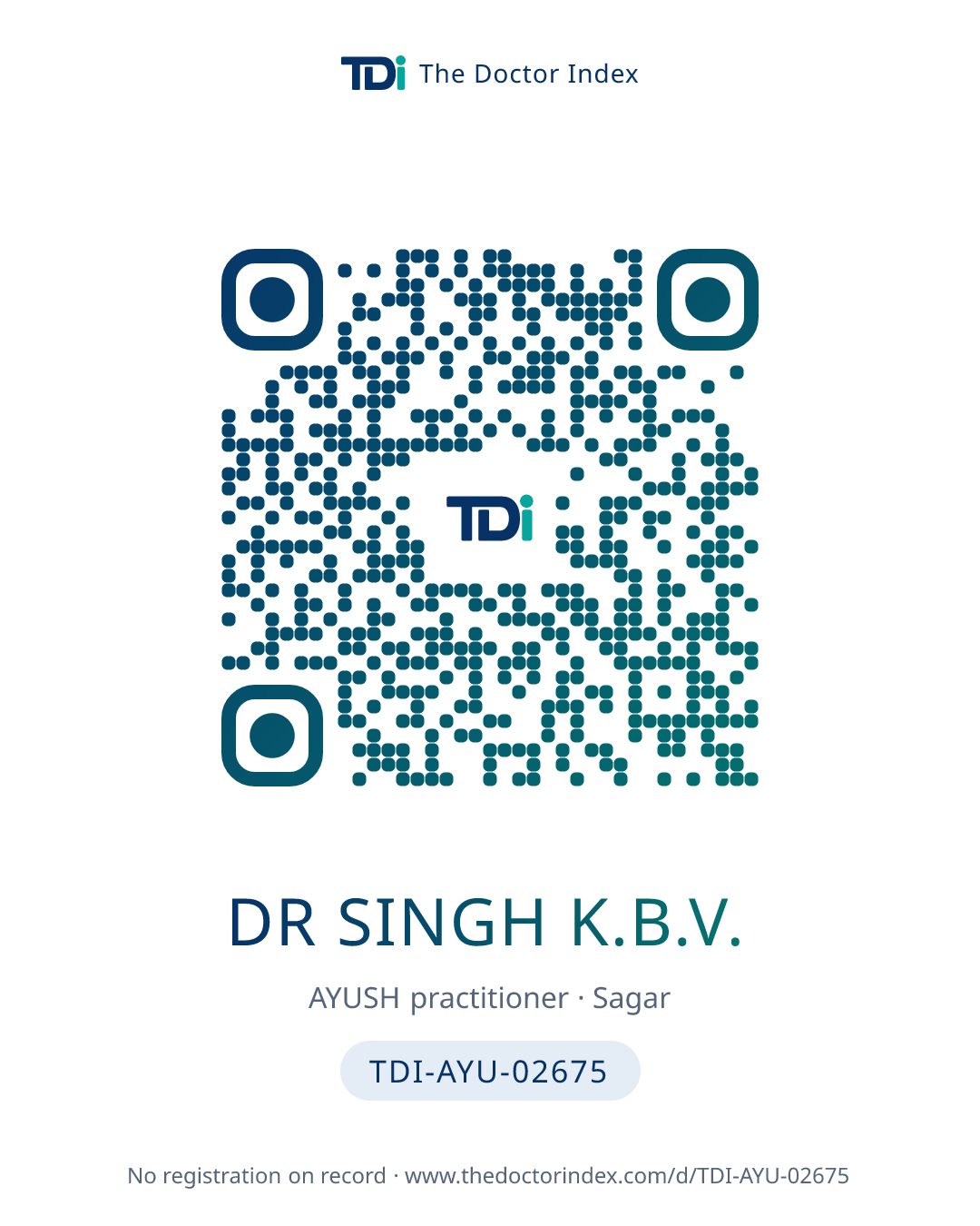QR card for Dr Singh K.B.V., TDI-AYU-02675