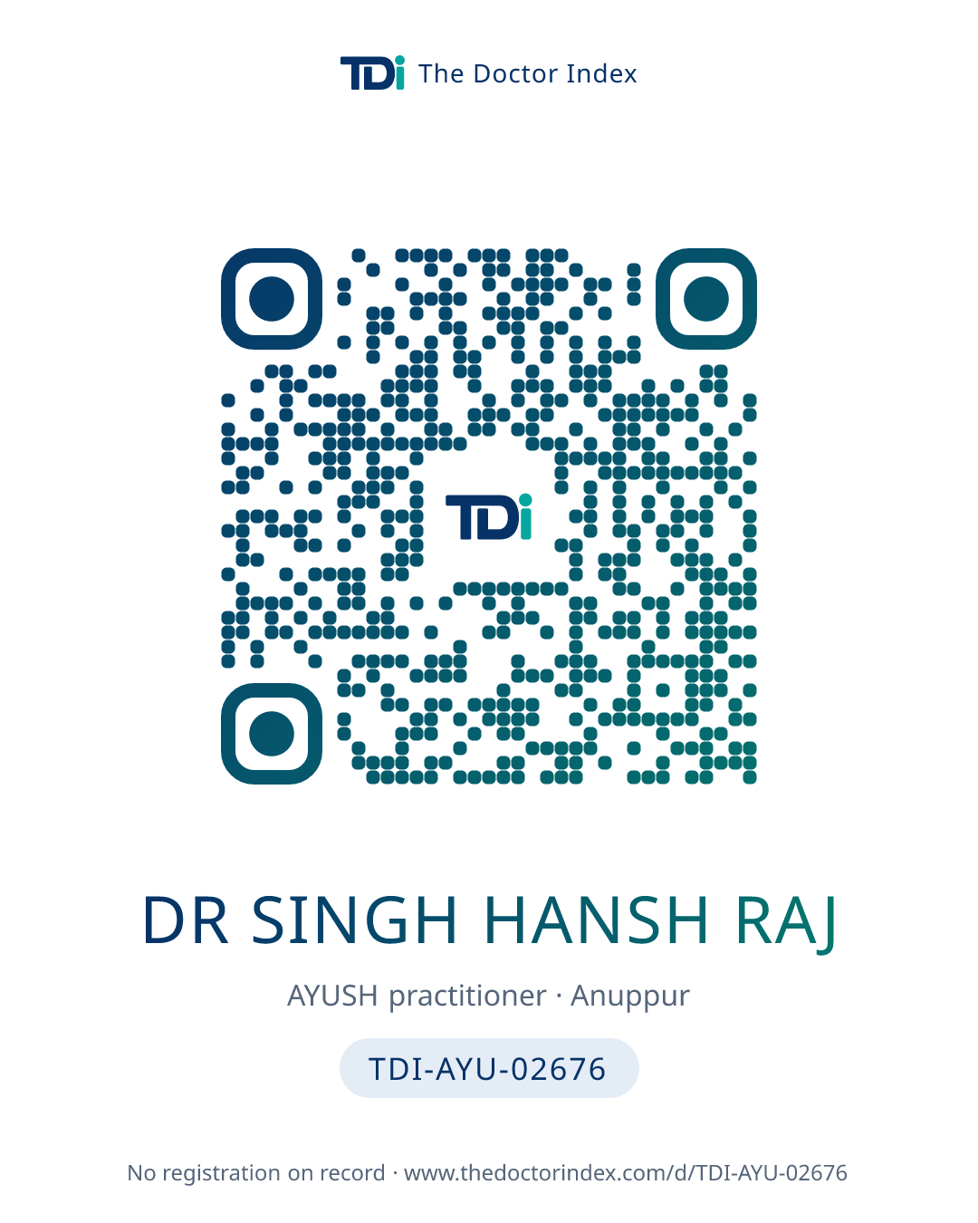 QR card for Dr Singh Hansh Raj, TDI-AYU-02676