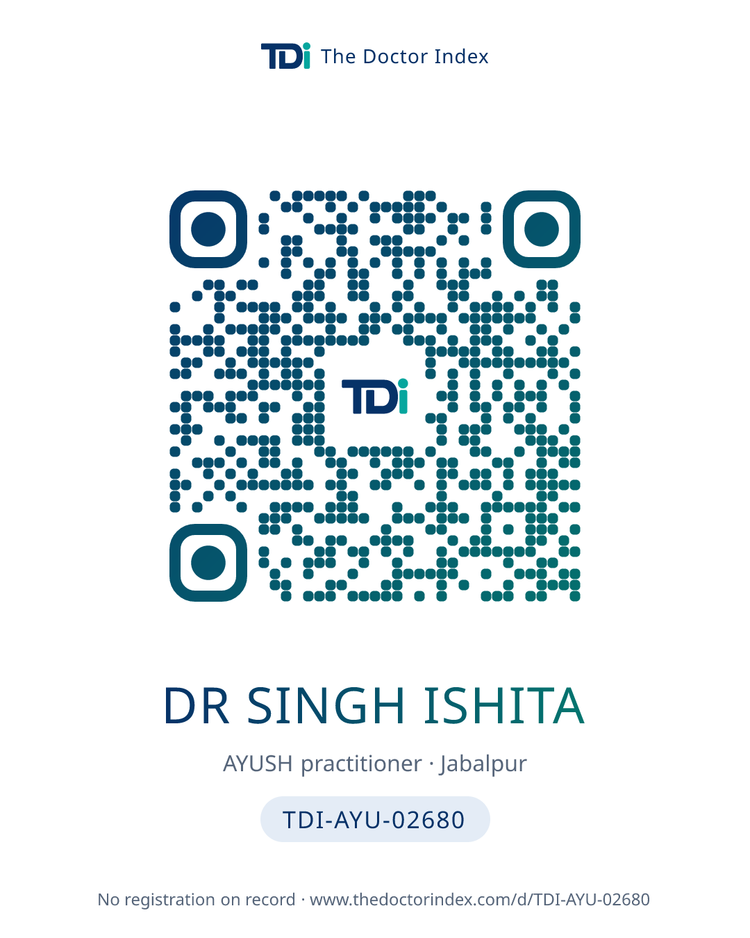 QR card for Dr Singh Ishita, TDI-AYU-02680