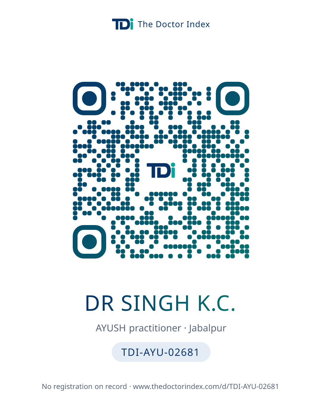 QR card for Dr Singh K.C., TDI-AYU-02681
