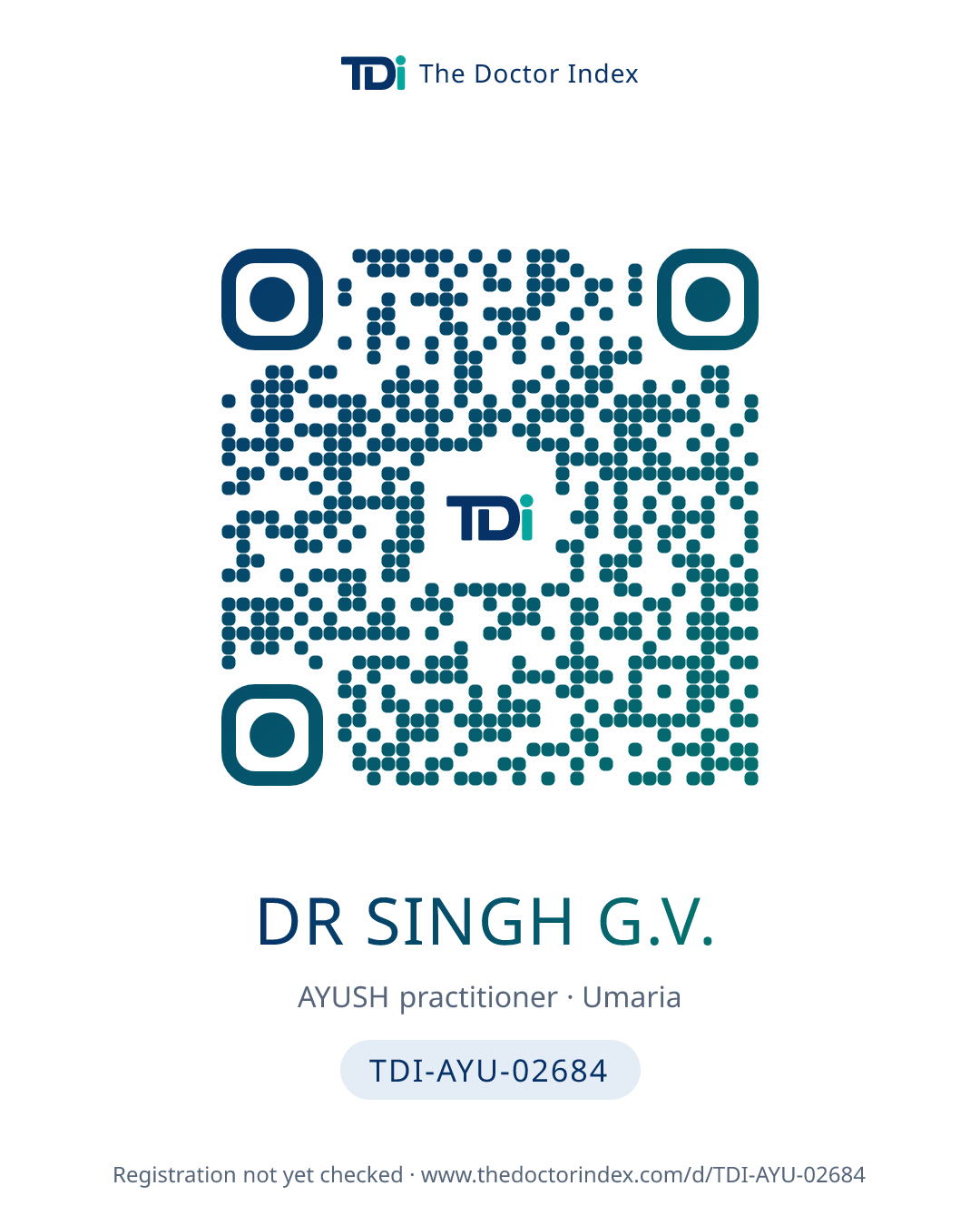 QR card for Dr Singh G.V., TDI-AYU-02684