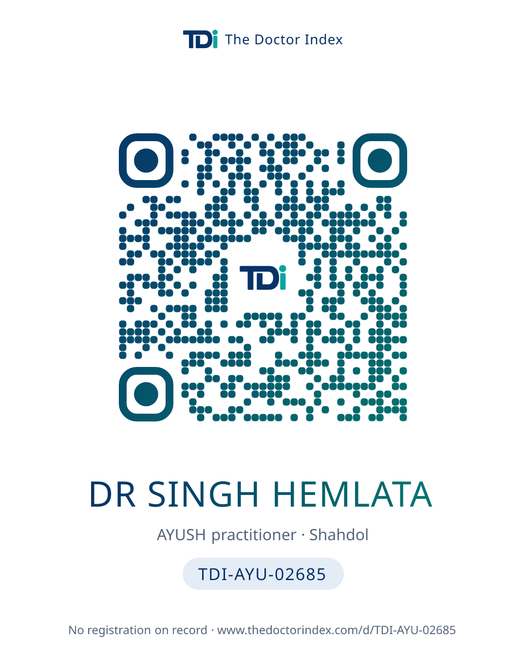 QR card for Dr Singh Hemlata, TDI-AYU-02685