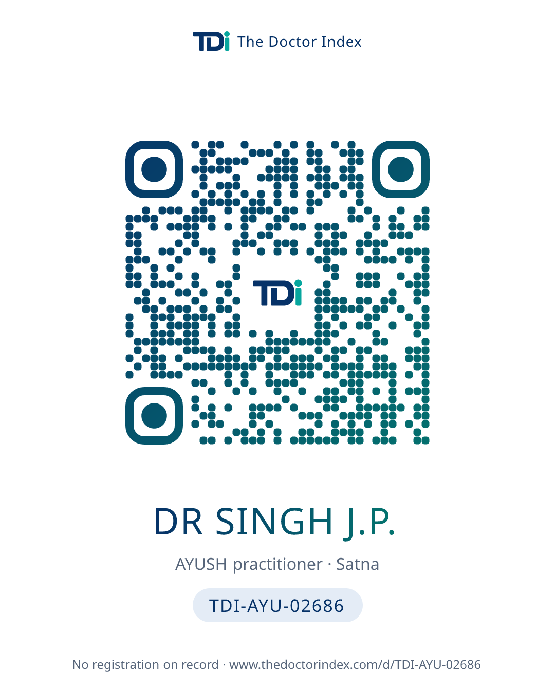 QR card for Dr Singh J.P., TDI-AYU-02686