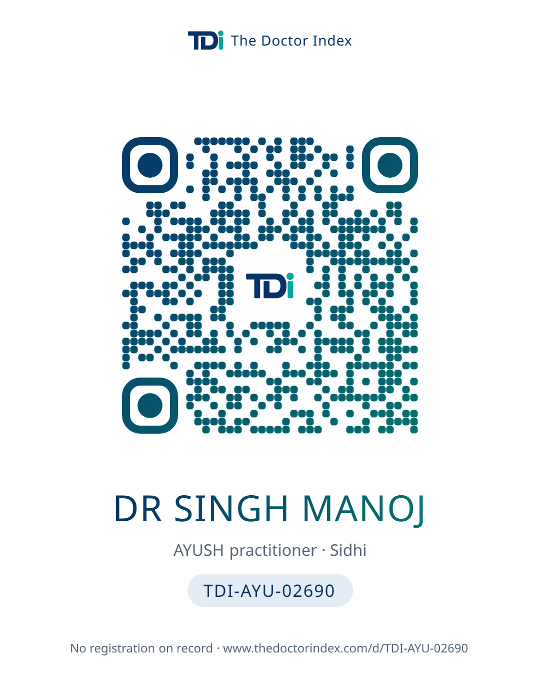 QR card for Dr Singh Manoj, TDI-AYU-02690