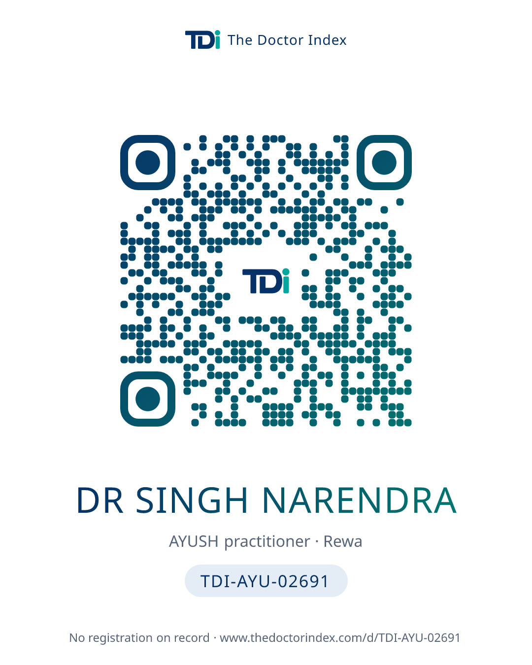 QR card for Dr Singh Narendra, TDI-AYU-02691