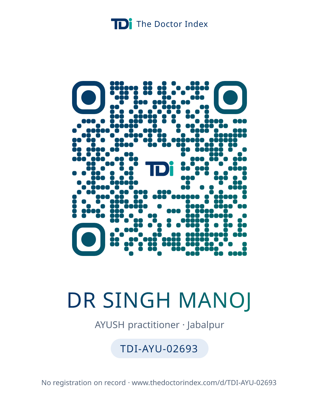 QR card for Dr Singh Manoj, TDI-AYU-02693