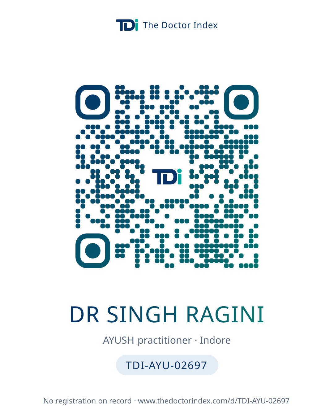 QR card for Dr Singh Ragini, TDI-AYU-02697