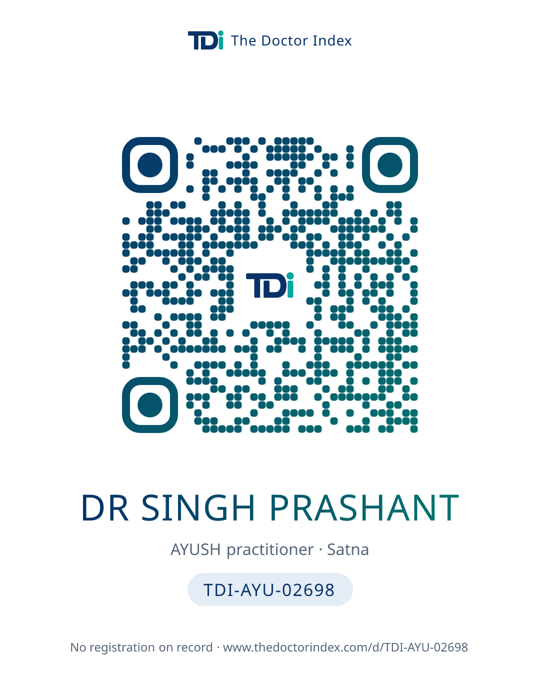 QR card for Dr Singh Prashant, TDI-AYU-02698