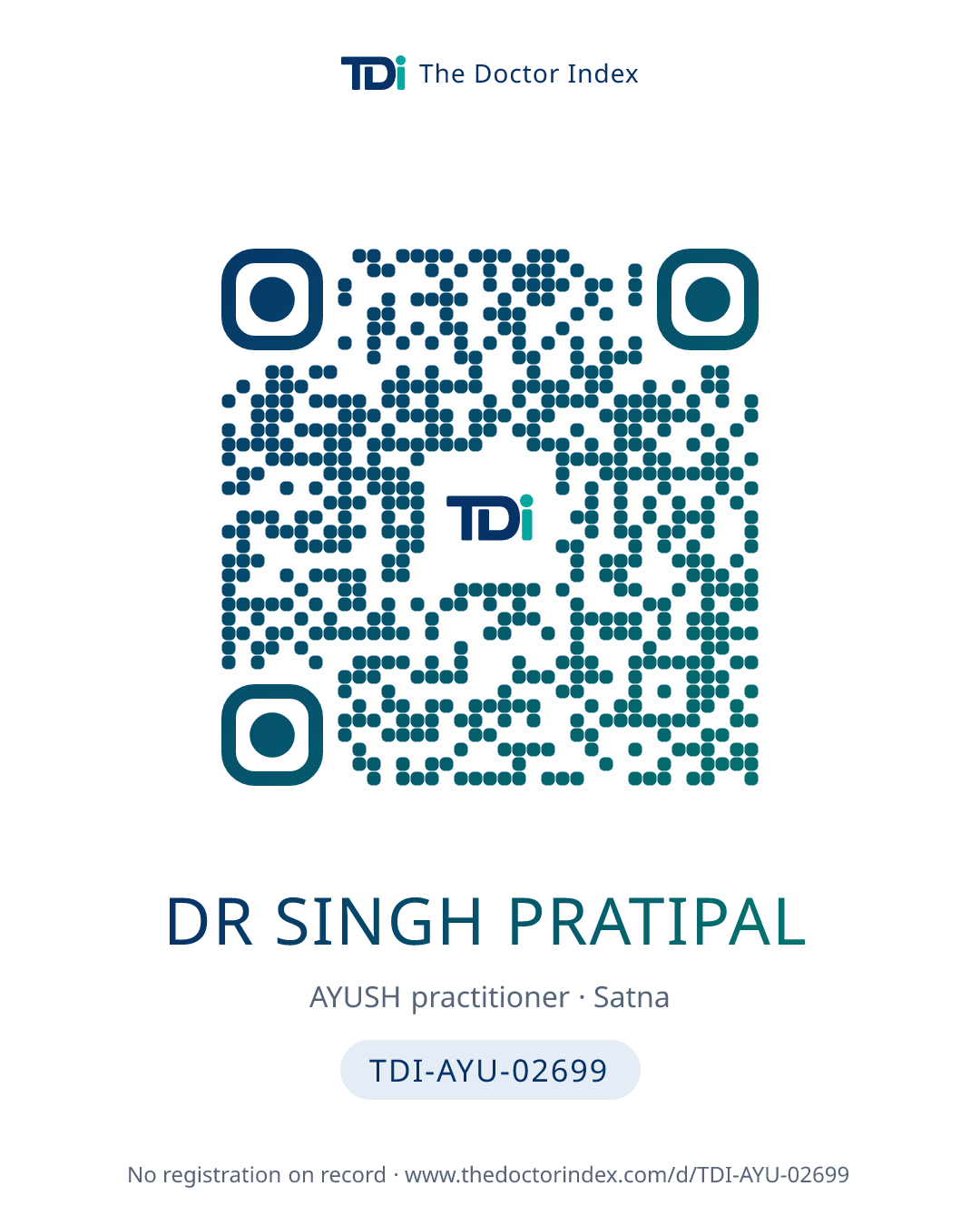 QR card for Dr Singh Pratipal, TDI-AYU-02699