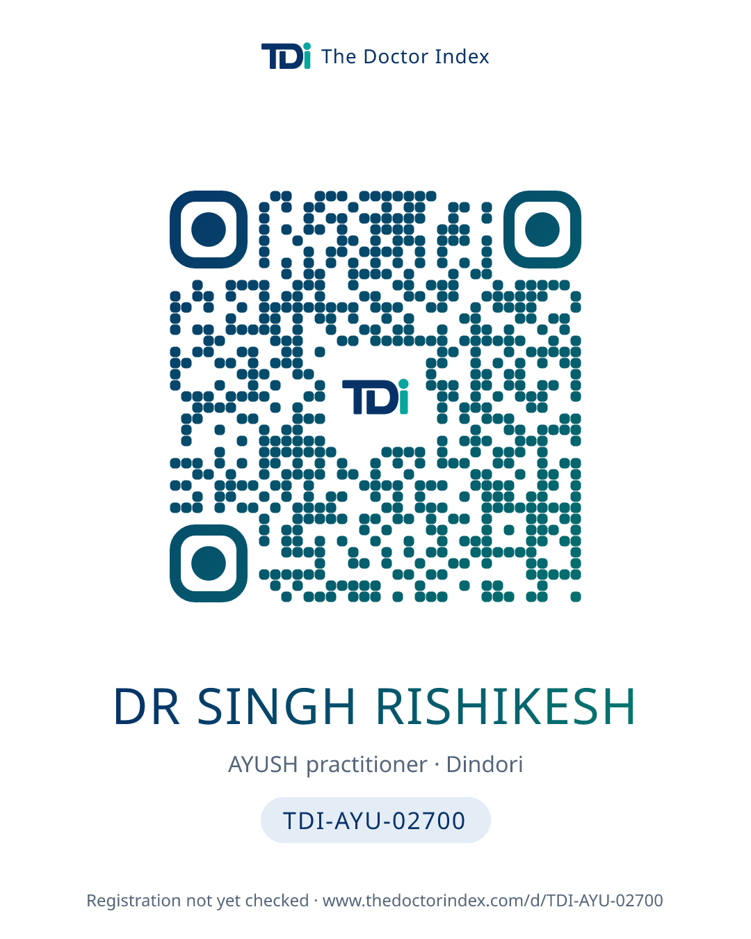 QR card for Dr Singh Rishikesh, TDI-AYU-02700