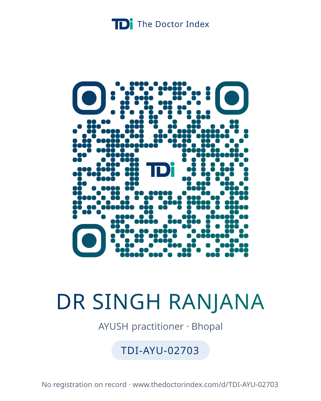 QR card for Dr Singh Ranjana, TDI-AYU-02703