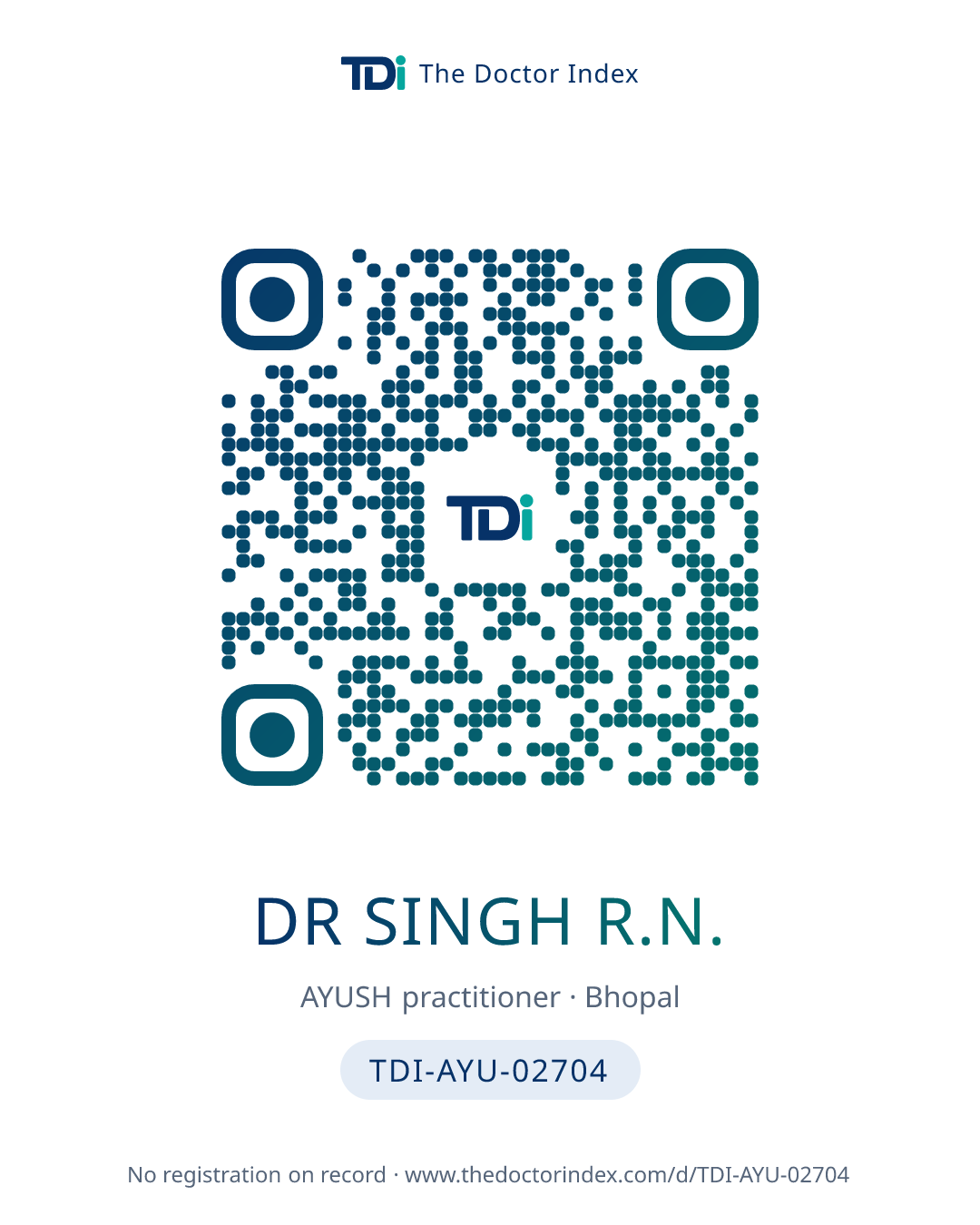 QR card for Dr Singh R.N., TDI-AYU-02704