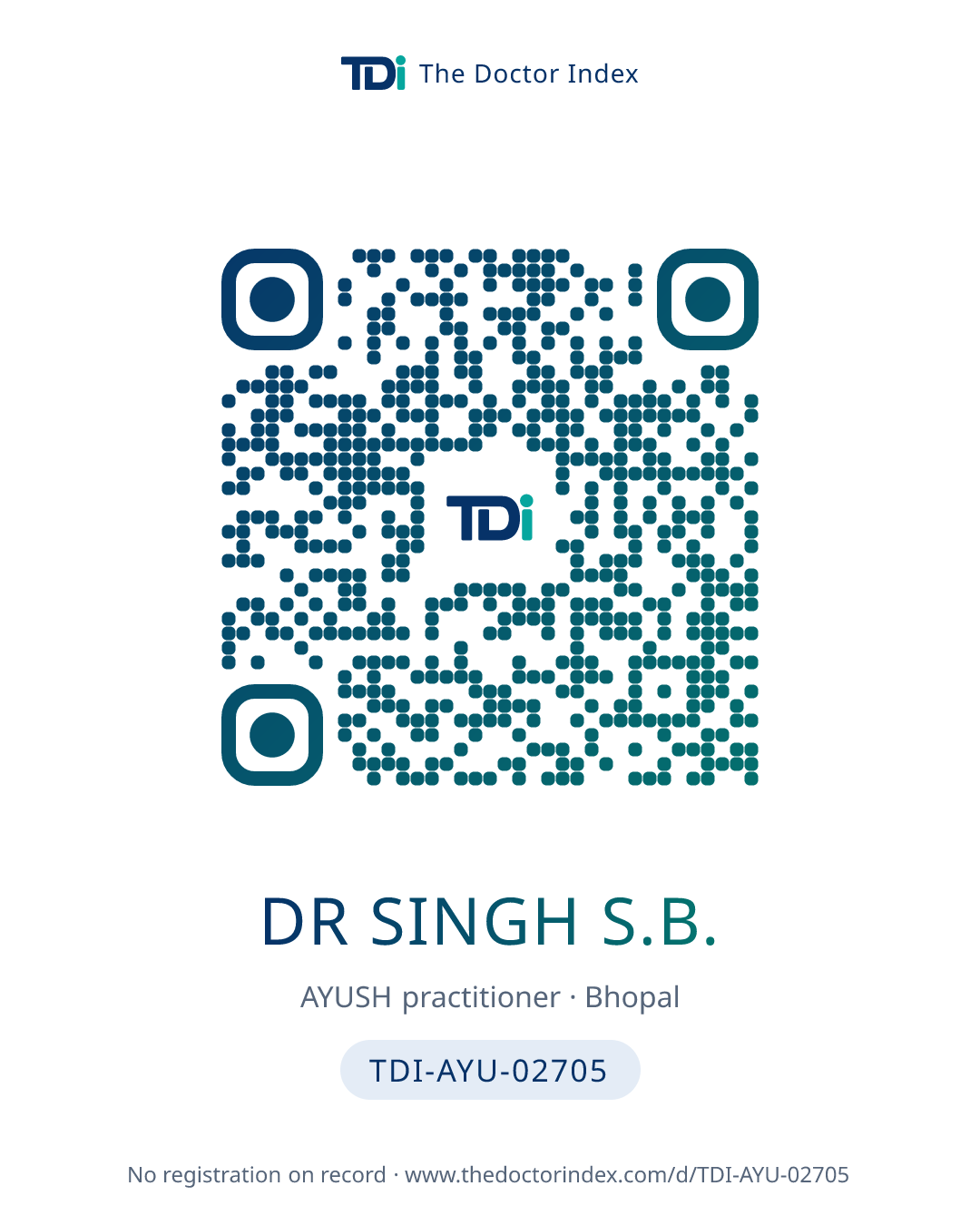 QR card for Dr Singh S.B., TDI-AYU-02705
